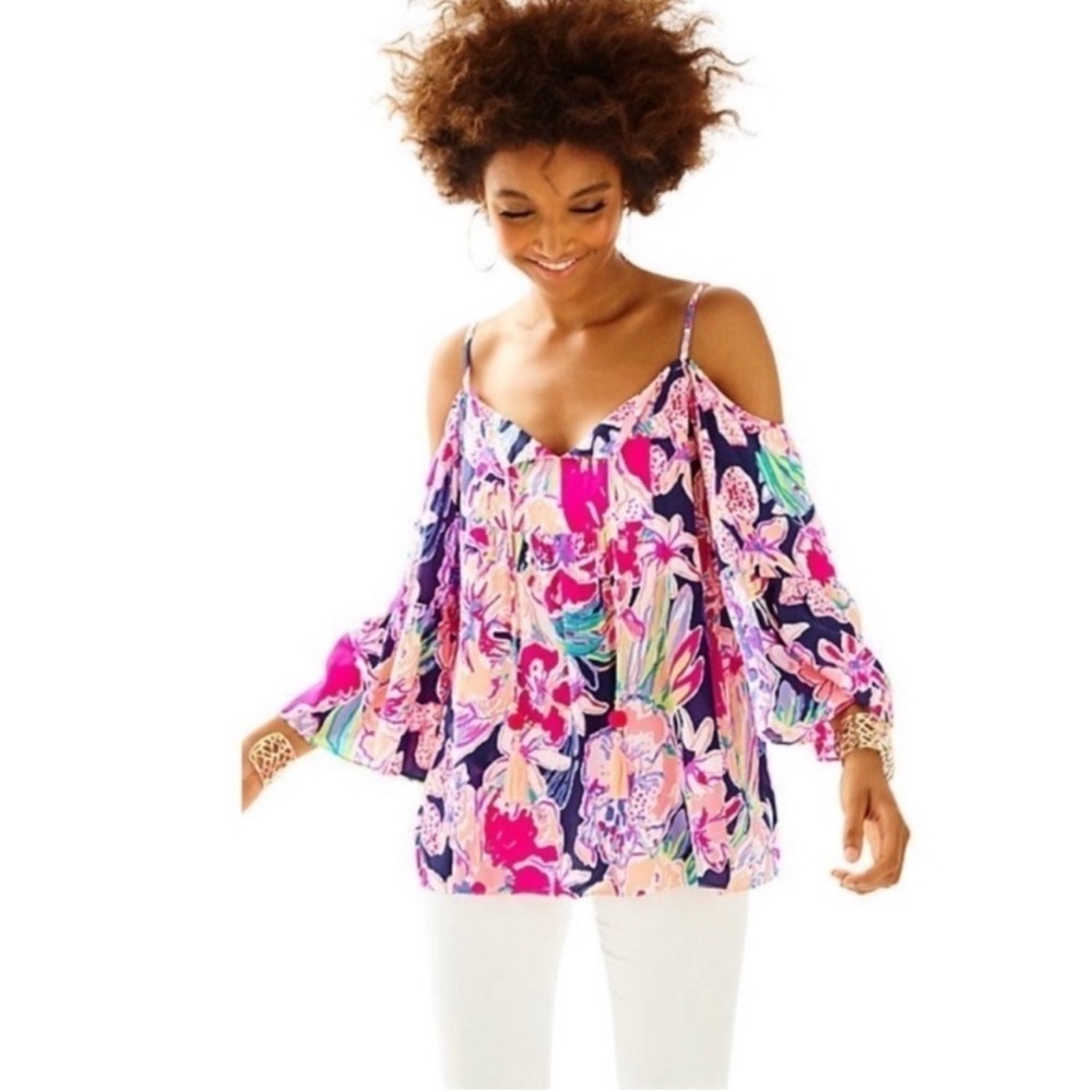 Lilly Pulitzer Alanna Top Tipping Point Bright Navy Size Large ECU